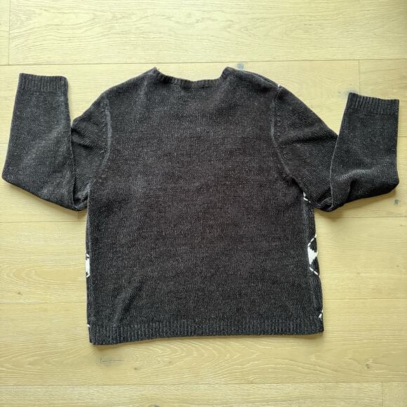 90s Black White Womens Argyle Sweater Large Alfred Dunner Preppy Whimseygoth - Picture 4 of 6